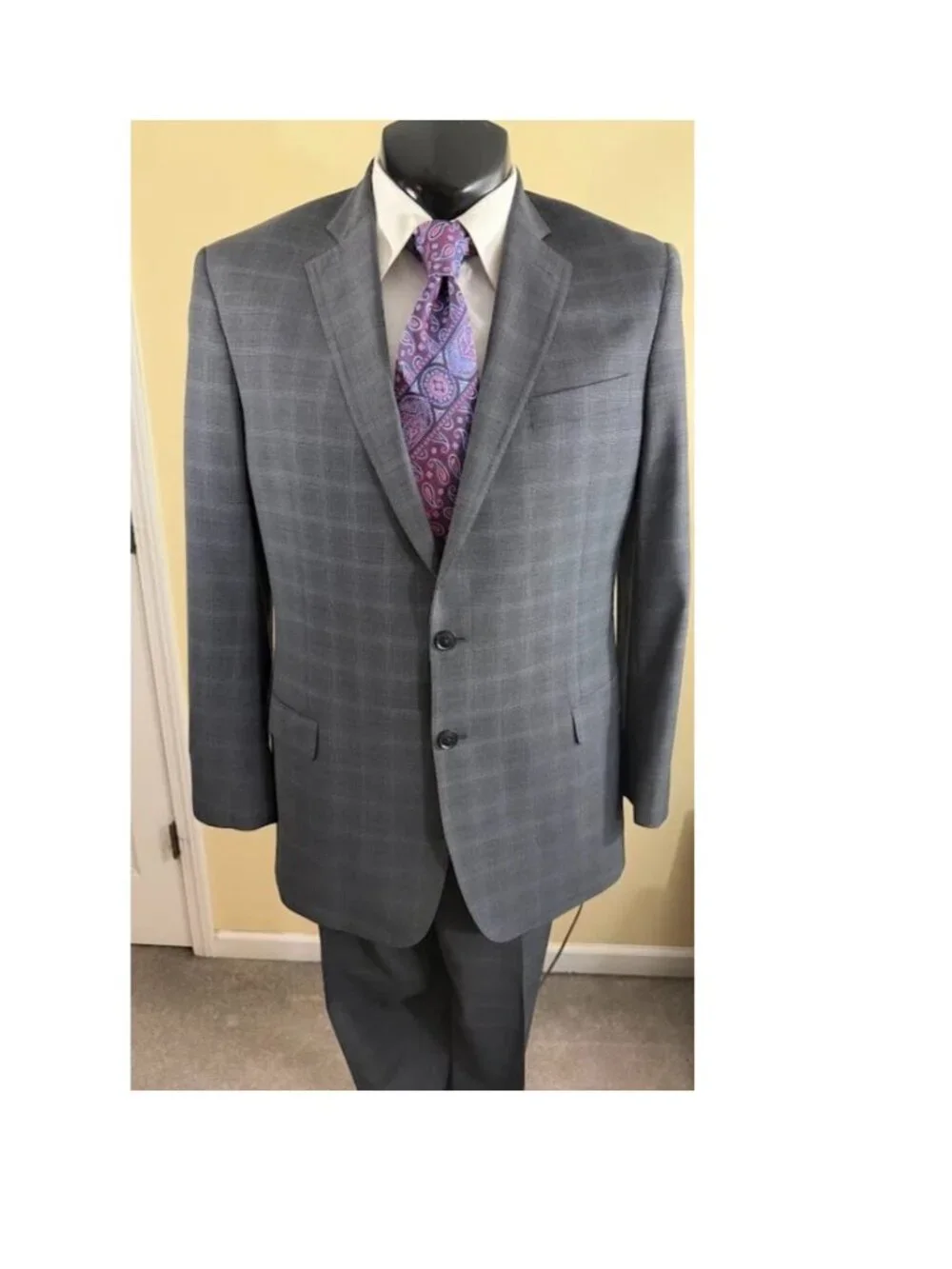 Brooks Brothers 346 Mens 43RG Gray Plaid Wool Blend 2 Piece Suit Fitzgerald Fit